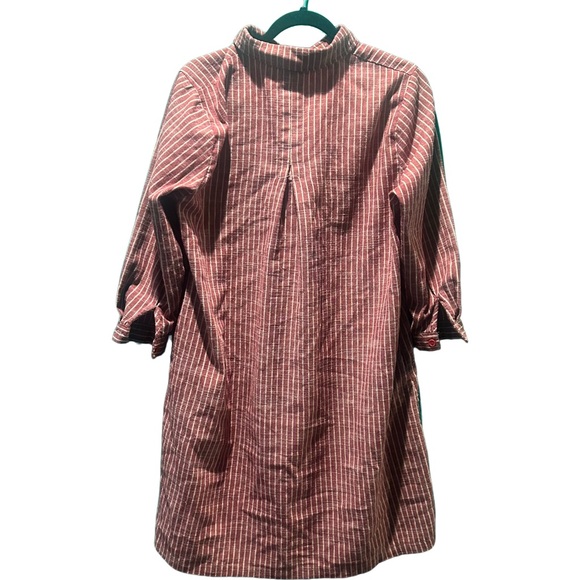 Striped Button-Up Dress with Collar - Picture 2 of 9